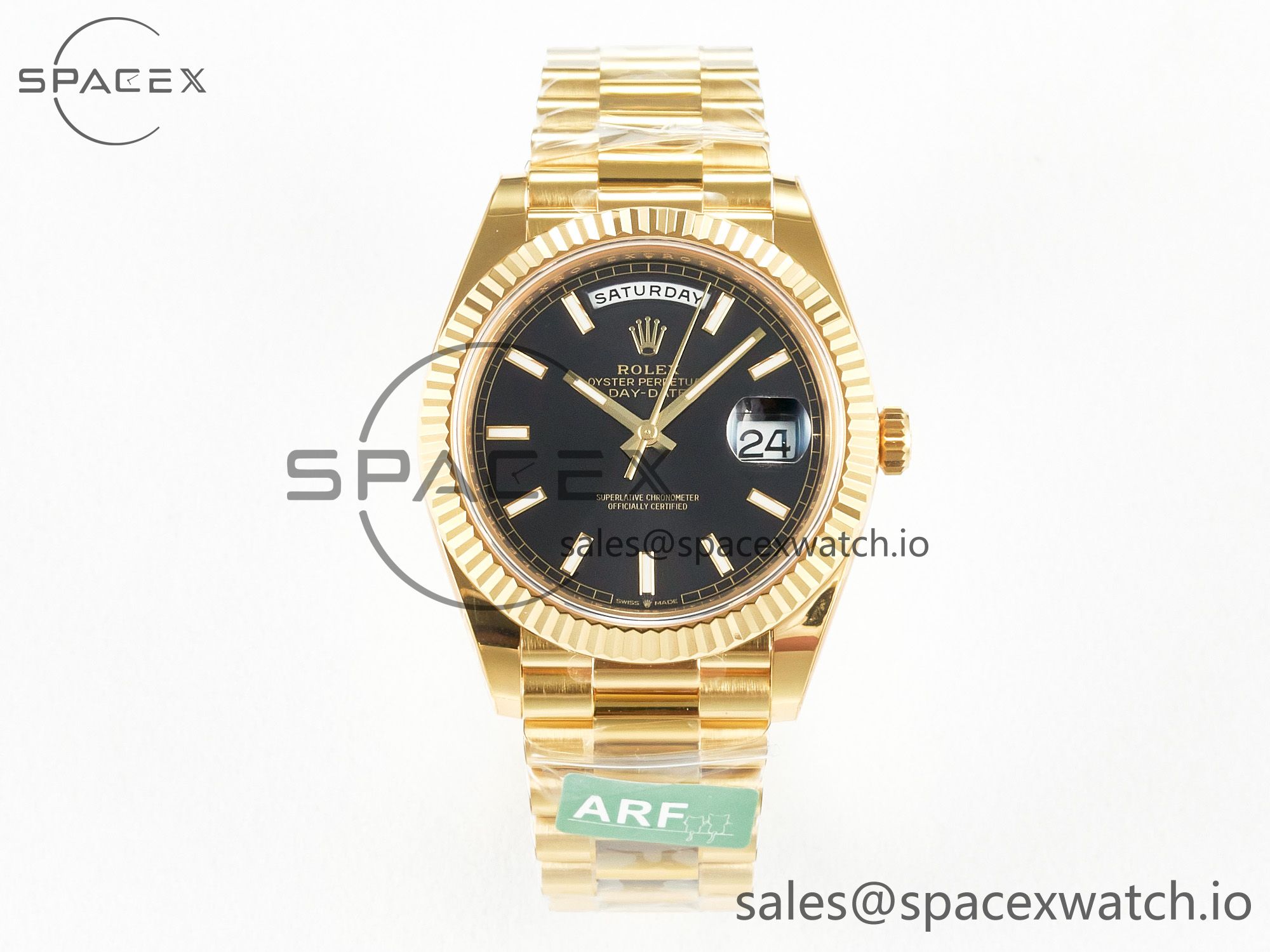 IMG_2546 拷贝 Day Date 40 228238 ARF 904L Steel Black Stick Dial on President Bracelet VR3255 - Image 1