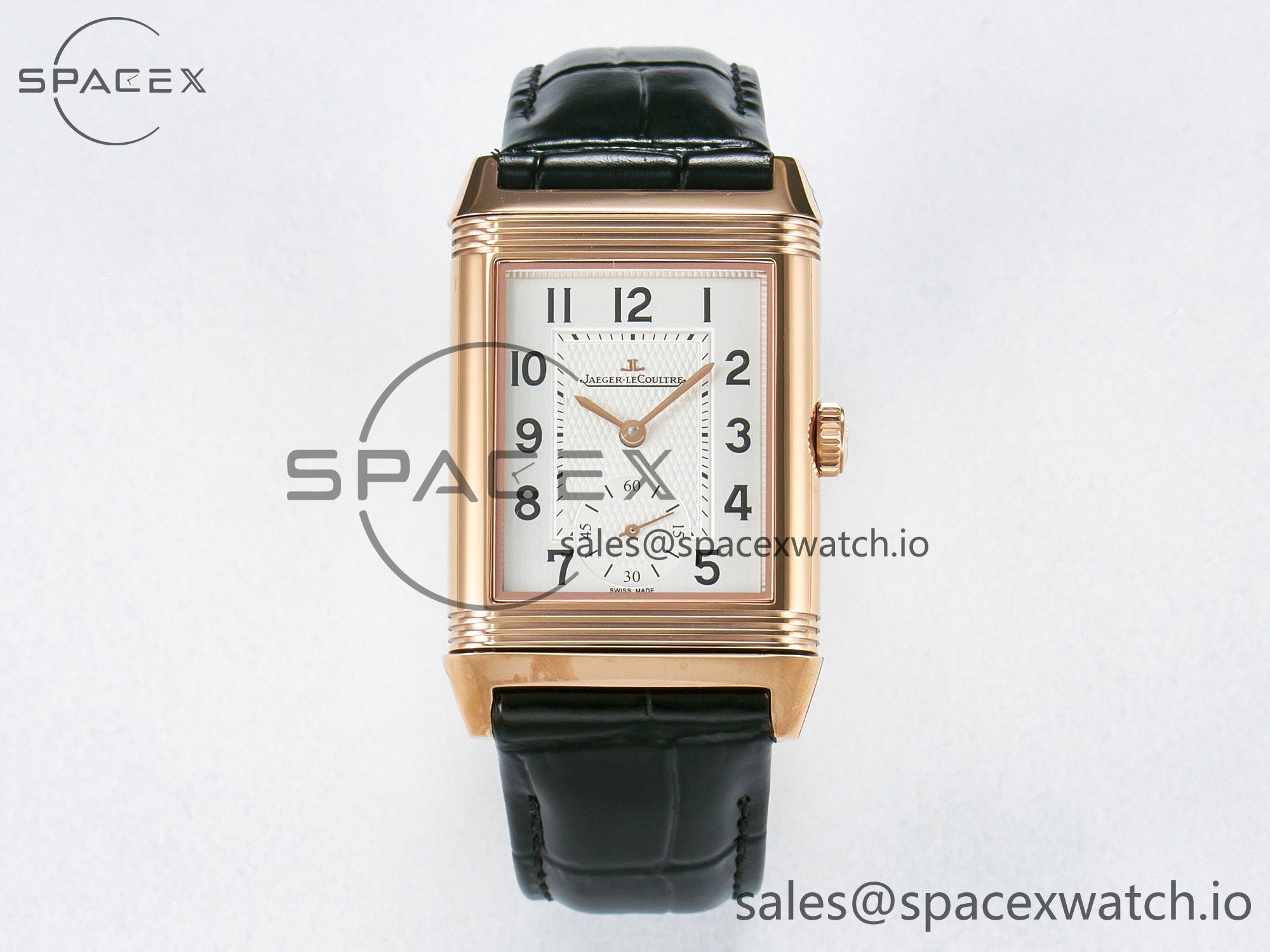 IMG_2665 拷贝 Reverso Classic Duoface Small Seconds RG MGF Best Edition White Guilloché Dial on Black Leather Strap A854A - Image 1