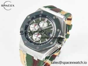 Royal Oak Offshore 44mm SS TKF 1:1 Best Edition Green Dial on Green Camou Rubber Strap A3126 - Image 4