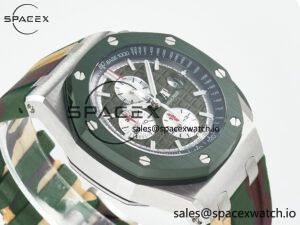 Royal Oak Offshore 44mm SS TKF 1:1 Best Edition Green Dial on Green Camou Rubber Strap A3126 - Image 6