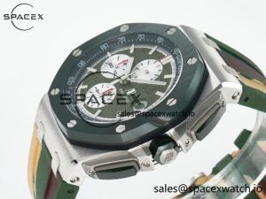 Royal Oak Offshore 44mm SS TKF 1:1 Best Edition Green Dial on Green Camou Rubber Strap A3126 - Image 5