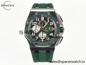 Royal Oak Offshore 44mm Black Ceramic TKF 1:1 Best Edition Green Dial on Green Rubber Strap A3126