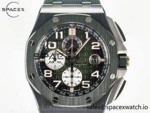 Royal Oak Offshore 44mm Black Ceramic TKF 1:1 Best Edition Green Dial on Green Rubber Strap A3126 - Image 2