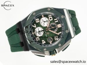 Royal Oak Offshore 44mm Black Ceramic TKF 1:1 Best Edition Green Dial on Green Rubber Strap A3126 - Image 8