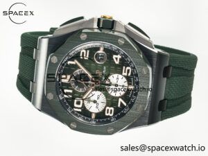 Royal Oak Offshore 44mm Black Ceramic TKF 1:1 Best Edition Green Dial on Green Rubber Strap A3126 - Image 7