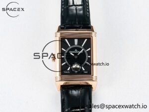 Reverso Classic Duoface Small Seconds RG MGF Best Edition White Guilloché Dial on Black Leather Strap A854A - Image 4