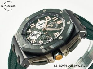 Royal Oak Offshore 44mm Black Ceramic TKF 1:1 Best Edition Green Dial on Green Rubber Strap A3126 - Image 5