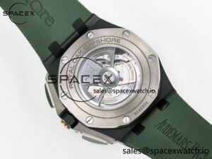 Royal Oak Offshore 44mm Black Ceramic TKF 1:1 Best Edition Green Dial on Green Rubber Strap A3126 - Image 17