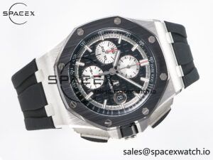 Royal Oak Offshore 44mm Black Ceramic SS TKF 1:1 Best Edition Black/White Dial on Black Rubber Strap A3126 - Image 8
