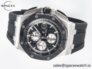 Royal Oak Offshore 44mm Black Ceramic SS TKF 1:1 Best Edition Black/White Dial on Black Rubber Strap A3126 - Image 7