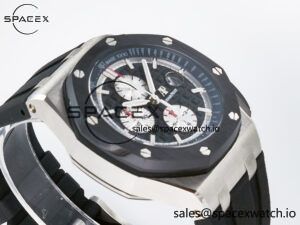 Royal Oak Offshore 44mm Black Ceramic SS TKF 1:1 Best Edition Black/White Dial on Black Rubber Strap A3126 - Image 6
