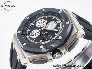 Royal Oak Offshore 44mm Black Ceramic SS TKF 1:1 Best Edition Black/White Dial on Black Rubber Strap A3126 - Image 5