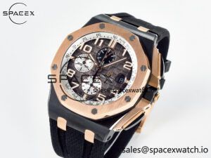 Royal Oak Offshore 44mm Black Ceramic TKF 1:1 Best Edition Gray Dial RG Bezel on Black Rubber Strap A3126 - Image 4