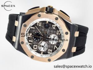 Royal Oak Offshore 44mm Black Ceramic TKF 1:1 Best Edition Gray Dial RG Bezel on Black Rubber Strap A3126 - Image 7
