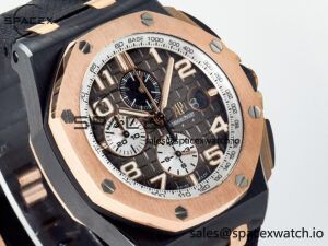 Royal Oak Offshore 44mm Black Ceramic TKF 1:1 Best Edition Gray Dial RG Bezel on Black Rubber Strap A3126 - Image 3