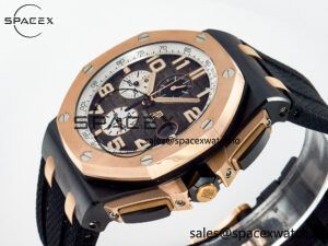Royal Oak Offshore 44mm Black Ceramic TKF 1:1 Best Edition Gray Dial RG Bezel on Black Rubber Strap A3126 - Image 5