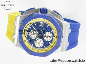 Royal Oak Offshore 44mm SS TKF 1:1 Best Edition Blue/Yellow Dial on Blue/Yellow Rubber Strap A3126 - Image 7
