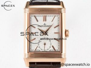 Reverso Tribute Duoface Small Seconds RG MGF Best Edition White Spray Paint Dial on Black Leather Strap A854A - Image 6
