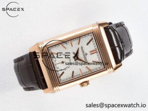 Reverso Tribute Duoface Small Seconds RG MGF Best Edition White Spray Paint Dial on Black Leather Strap A854A - Image 11