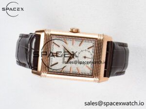 Reverso Tribute Duoface Small Seconds RG MGF Best Edition White Spray Paint Dial on Black Leather Strap A854A - Image 12