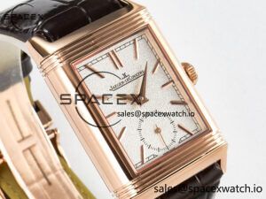 Reverso Tribute Duoface Small Seconds RG MGF Best Edition White Spray Paint Dial on Black Leather Strap A854A - Image 7