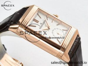 Reverso Tribute Duoface Small Seconds RG MGF Best Edition White Spray Paint Dial on Black Leather Strap A854A - Image 10