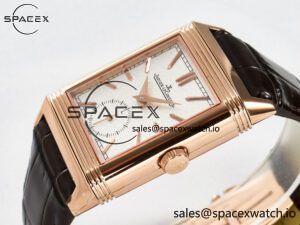 Reverso Tribute Duoface Small Seconds RG MGF Best Edition White Spray Paint Dial on Black Leather Strap A854A - Image 9