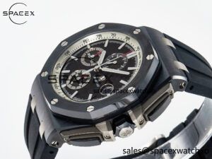 Royal Oak Offshore 44mm Black Ceramic SS TKF 1:1 Best Edition Gray Dial on Black Rubber Strap A3126 - Image 5