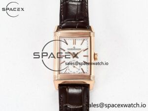 Reverso Tribute Duoface Small Seconds RG MGF Best Edition White Spray Paint Dial on Black Leather Strap A854A - Image 2