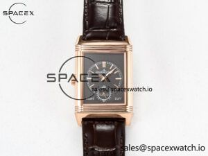 Reverso Tribute Duoface Small Seconds RG MGF Best Edition White Spray Paint Dial on Black Leather Strap A854A - Image 4