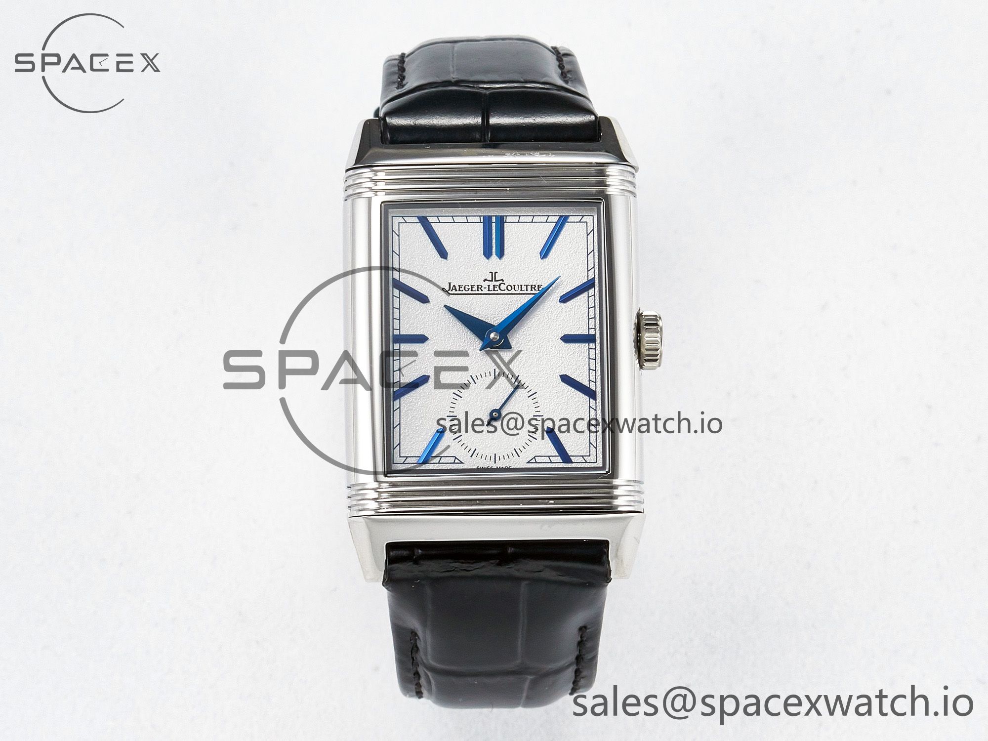 IMG_2966 拷贝 Reverso Tribute Duoface Small Seconds SS MGF Best Edition White Dial on Black Leather Strap A854A - Image 1