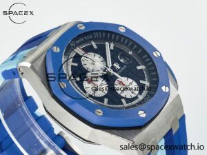 Royal Oak Offshore 44mm SS TKF 1:1 Best Edition Blue Dial on Blue Camou Rubber Strap A3126 - Image 6