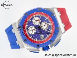 Royal Oak Offshore 44mm SS TKF 1:1 Best Edition Blue/Red Dial on Blue/Red Rubber Strap A3126 - Image 8
