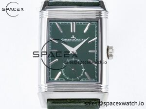 Reverso Tribute Duoface Small Seconds SS MGF Best Edition Green Dial on Green Leather Strap A854A - Image 6