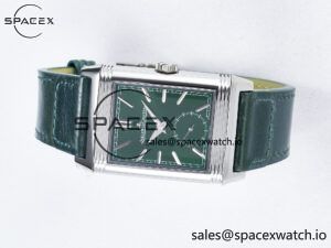 Reverso Tribute Duoface Small Seconds SS MGF Best Edition Green Dial on Green Leather Strap A854A - Image 12