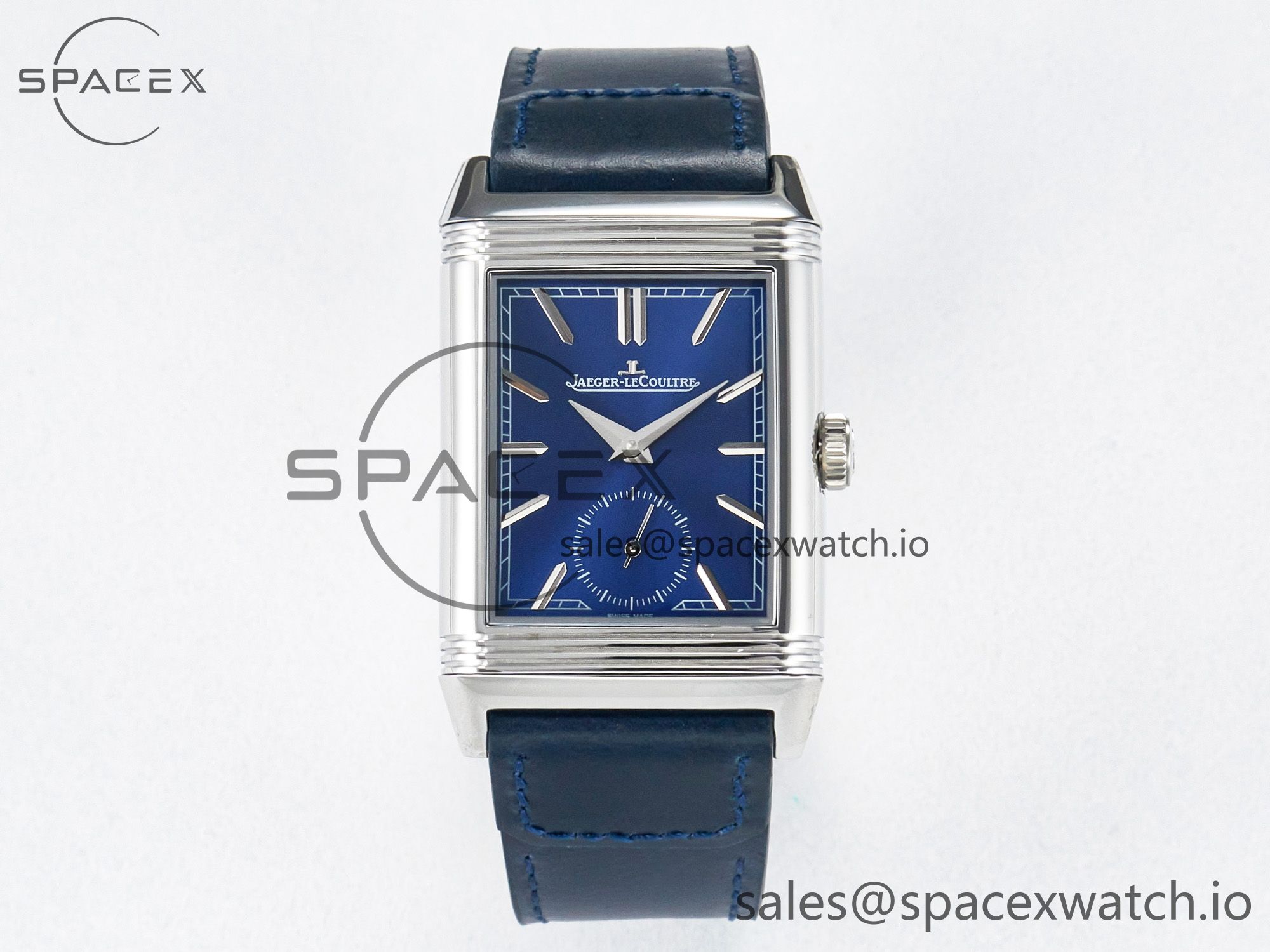IMG_3108 拷贝 Reverso Tribute Duoface Small Seconds SS MGF Best Edition Blue Dial on Blue Leather Strap A854A - Image 1