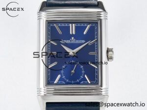 Reverso Tribute Duoface Small Seconds SS MGF Best Edition Blue Dial on Blue Leather Strap A854A - Image 6