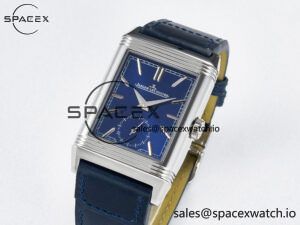 Reverso Tribute Duoface Small Seconds SS MGF Best Edition Blue Dial on Blue Leather Strap A854A - Image 8