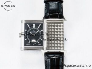 Reverso Classic Duoface Small Seconds SS MGF Best Edition White Guilloché Dial on Black Leather Strap A854A - Image 5
