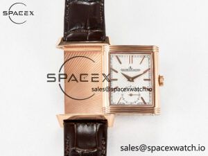 Reverso Tribute Duoface Small Seconds RG MGF Best Edition White Spray Paint Dial on Black Leather Strap A854A - Image 3