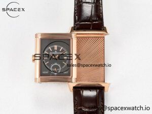 Reverso Tribute Duoface Small Seconds RG MGF Best Edition White Spray Paint Dial on Black Leather Strap A854A - Image 5