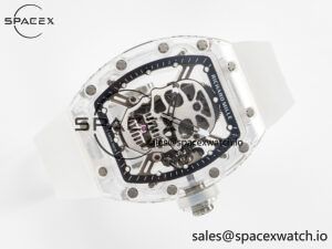 RM52-01 White Transparent Tourbillon MSF Best Edition Skull Dial on White Rubber Strap - Image 8