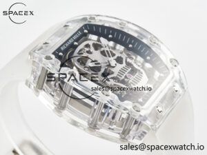 RM52-01 White Transparent Tourbillon MSF Best Edition Skull Dial on White Rubber Strap - Image 6