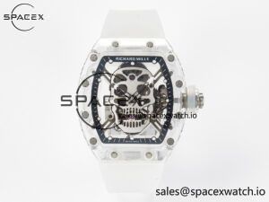 RM52-01 White Transparent Tourbillon MSF Best Edition Skull Dial on White Rubber Strap