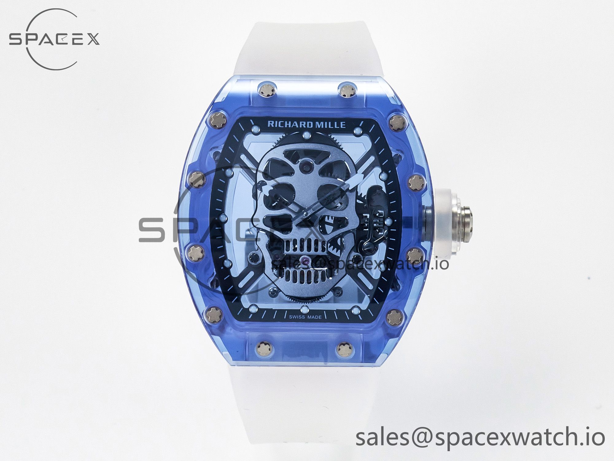 IMG_3203 拷贝 RM52-01 Blue Transparent Tourbillon MSF Best Edition Skull Dial on White Rubber Strap - Image 1