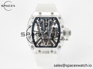 RM27-03 White Transparent Tourbillon MSF Best Edition Skull Dial on White Rubber Strap