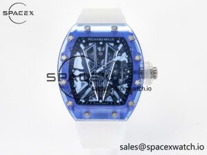 RM27-03 Blue Transparent Tourbillon MSF Best Edition Skull Dial on White Rubber Strap