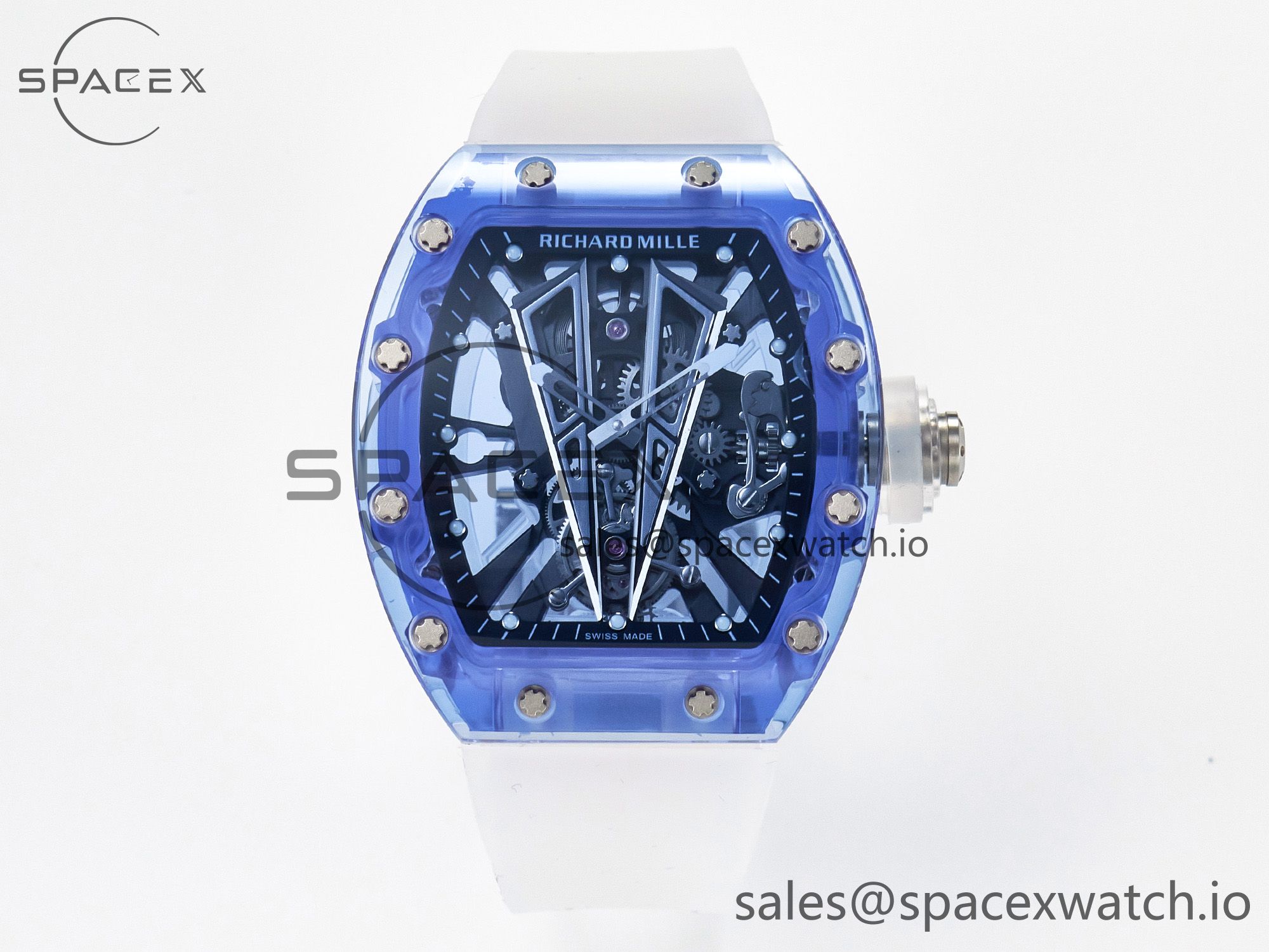 IMG_3204 拷贝 RM27-03 Blue Transparent Tourbillon MSF Best Edition Skull Dial on White Rubber Strap - Image 1
