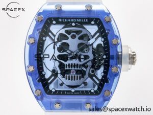 RM52-01 Blue Transparent Tourbillon MSF Best Edition Skull Dial on White Rubber Strap - Image 2