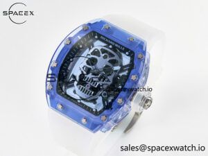 RM52-01 Blue Transparent Tourbillon MSF Best Edition Skull Dial on White Rubber Strap - Image 4